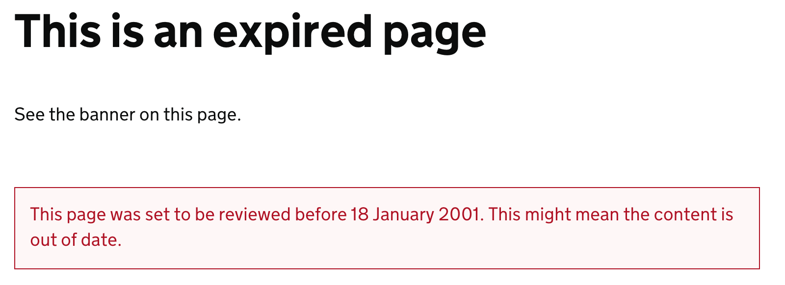 Banner that shows that page is expired